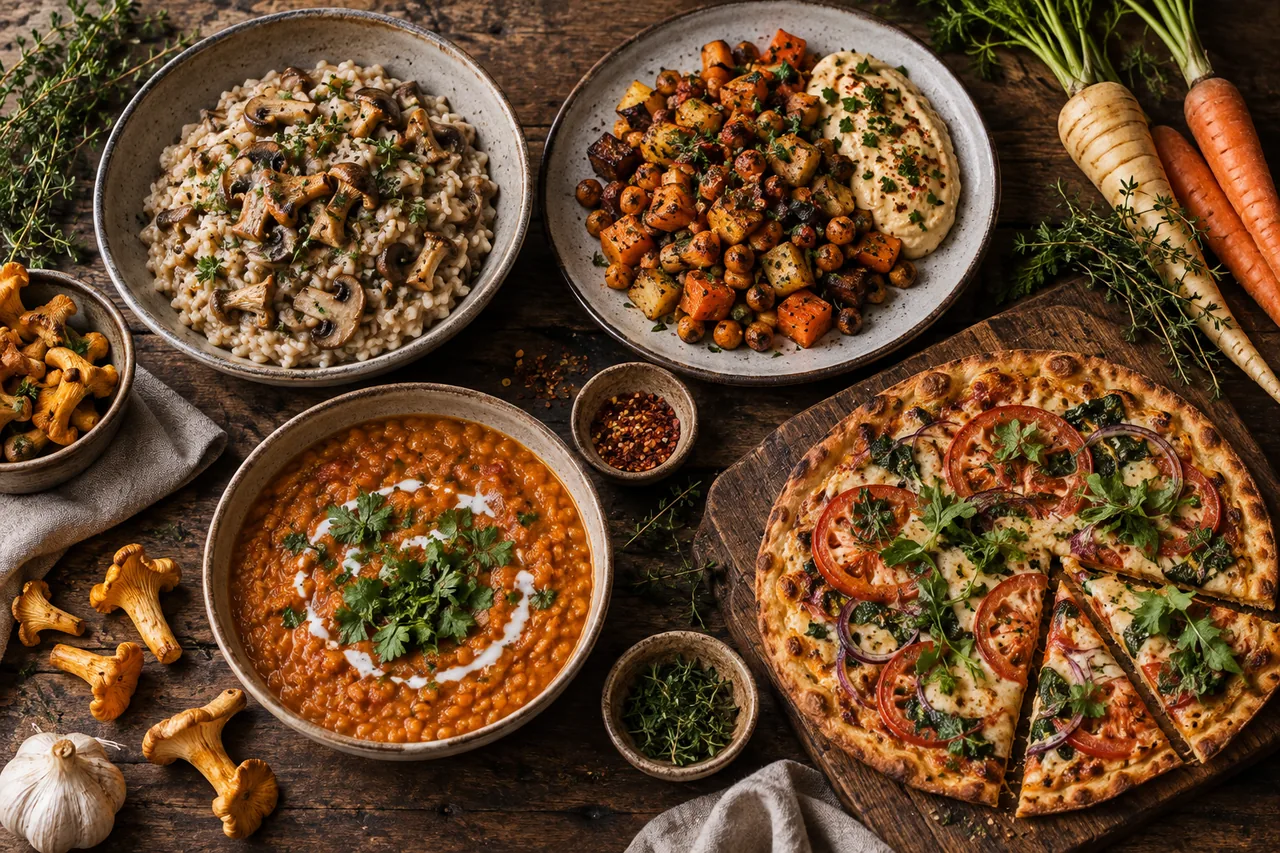 Svamprisotto och rotfruktspytt – vegansk matsedel vecka 39