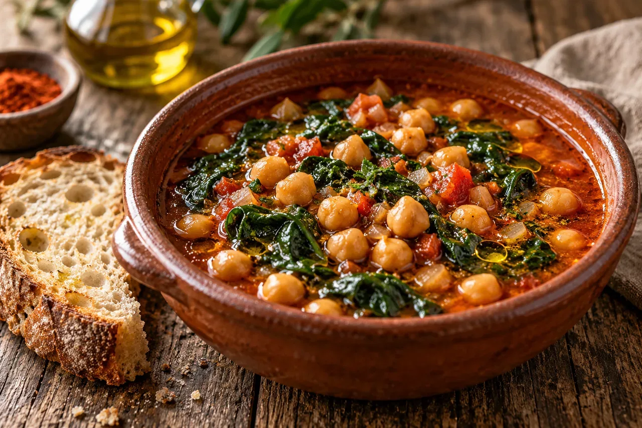 Andalusisk kikärtssoppa med spenat och rökt paprika