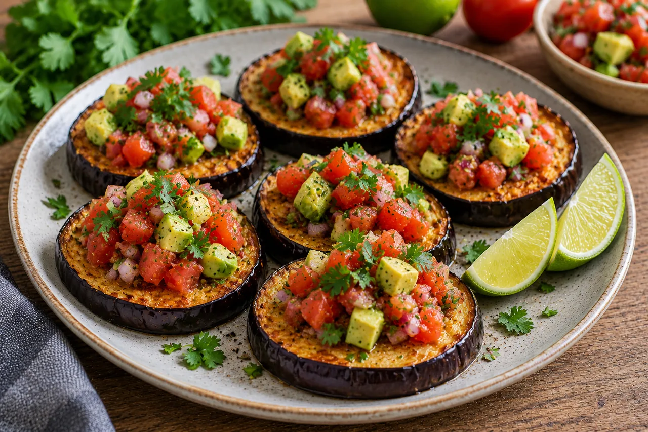Bakad aubergine med pico de gallo