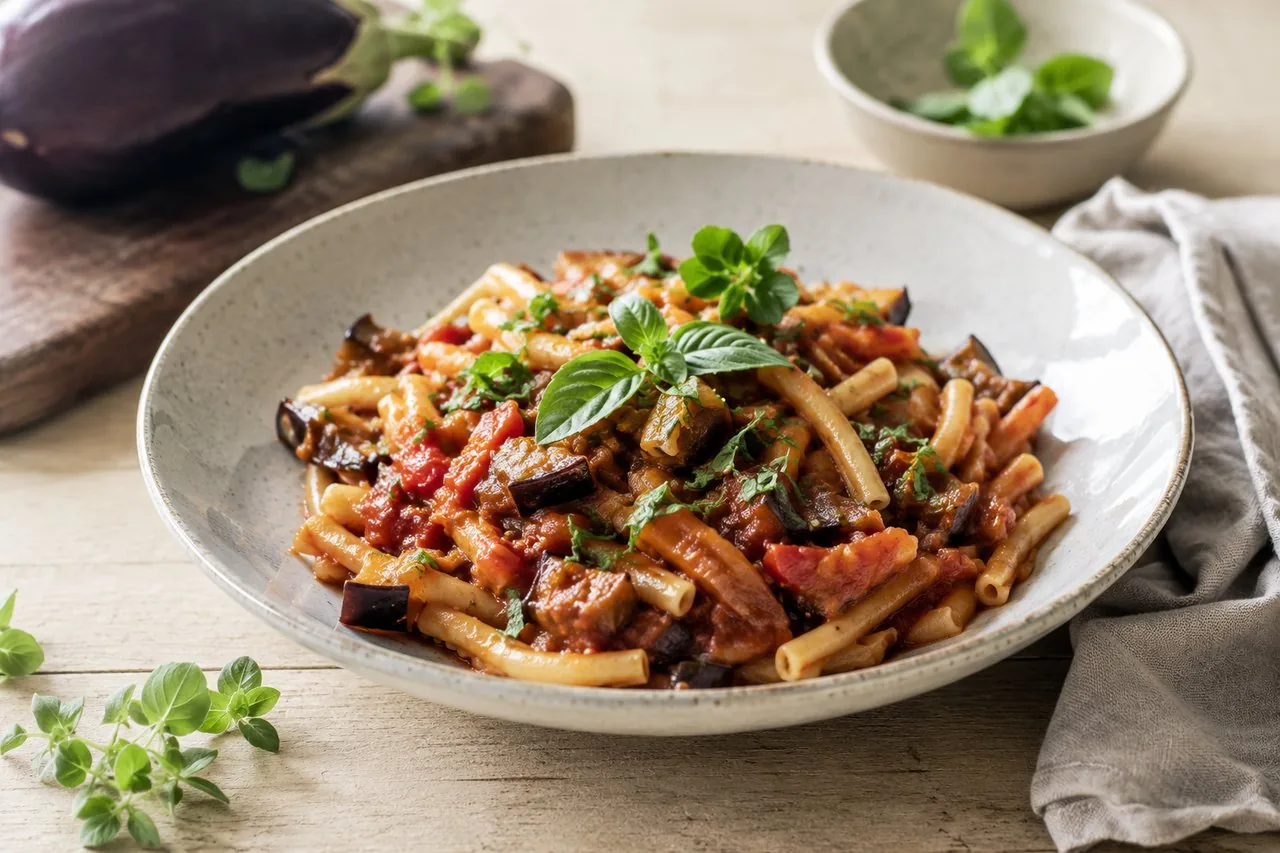 Pasta med aubergine- och tomatsås