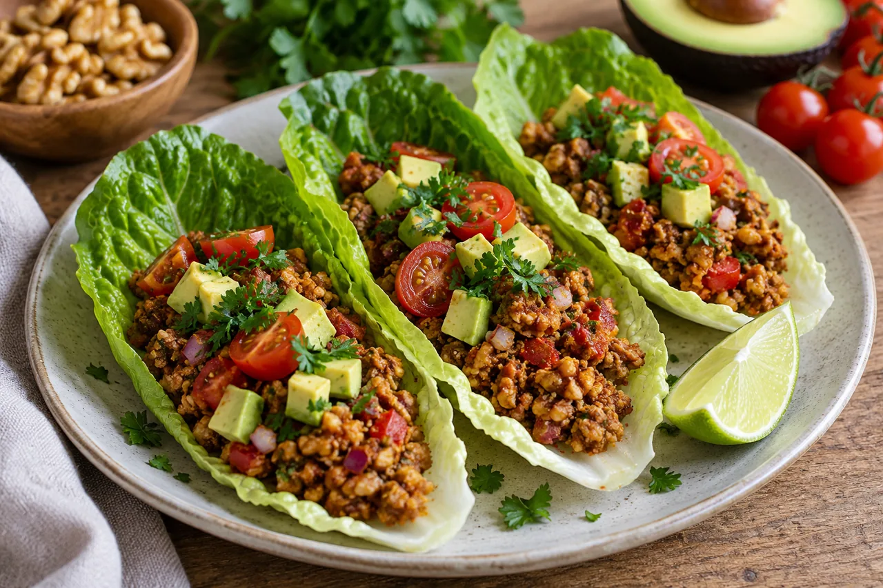 Raw walnut tacos med kryddig valnötskräm
