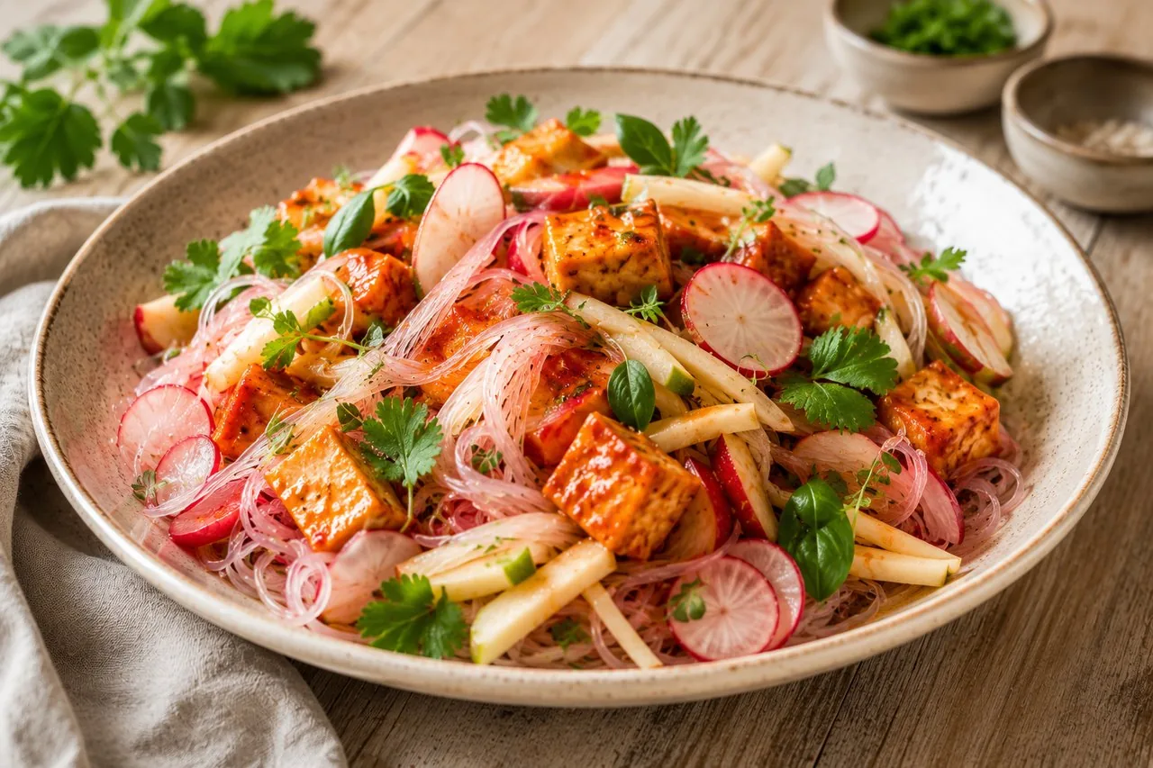 Rosa glasnudelsallad med Apelsin- och chilitofu