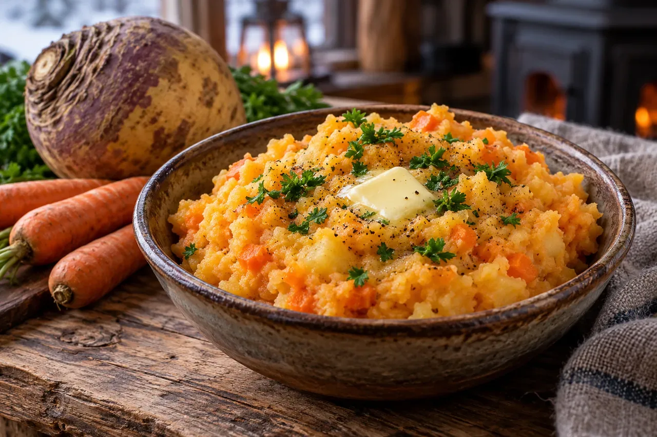 Rotmos med kålrot, morot och potatis