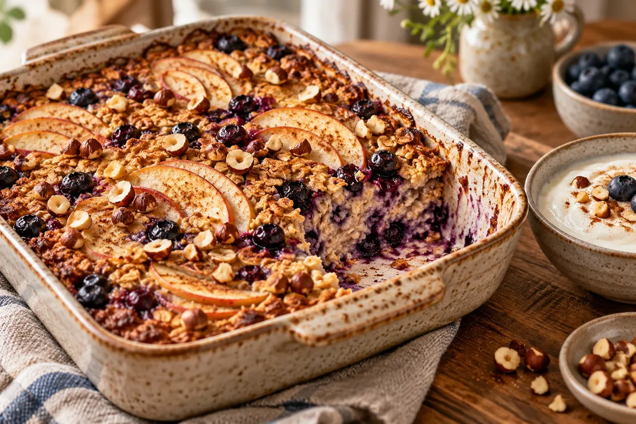 Ugnsbakad blåbärsgröt med äpple och kanel