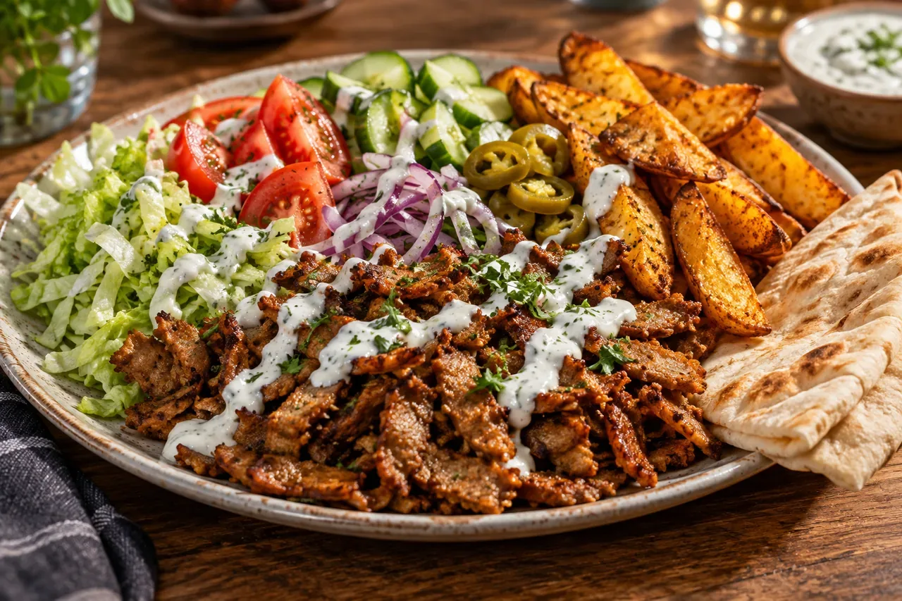 Vegansk kebabtallrik med sojastrimlor och vitlökssås