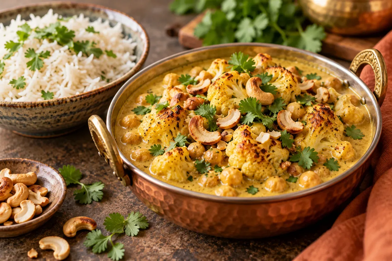 Vegansk korma med blomkål och kikärtor