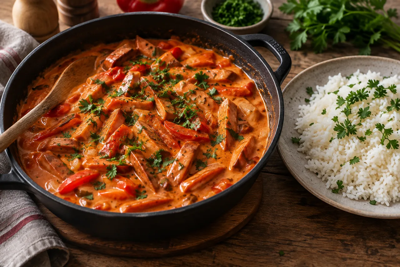 Vegansk korvstroganoff med havregrädde