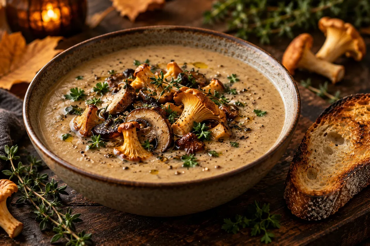 Vegansk svampsoppa med skogssvamp och timjan